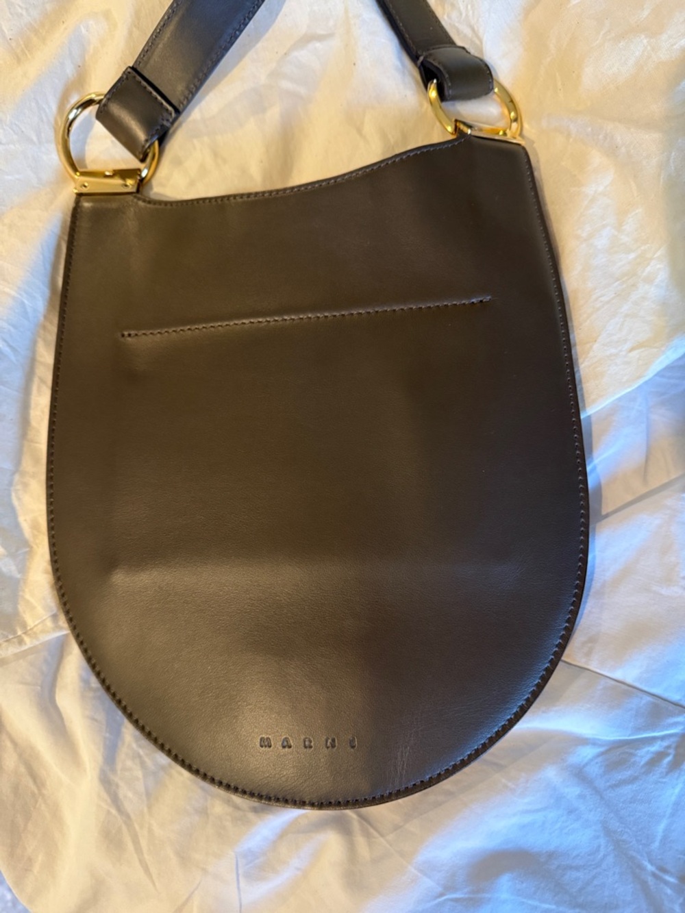 Marni Chocolate Brown Leather Shoulder Bag with Gold Ring - Picture 3 of 7